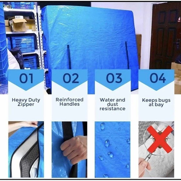 Mattress Bags for Moving and Storage, Queen, Blue - Picture 3 of 5